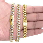 10k Yellow Gold 7.5mm Monaco Miami Cuban Link Diamond Cut Pave Chain Bracelet 7"