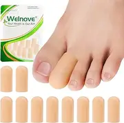 Welnove Toe Caps and Toe Protectors - 10 Pack Silicone Toe Sleeves Toe Protectors - Toe Cushions for Pain Relief, Toe Protection for Corns, Calluses (Medium, Beige)