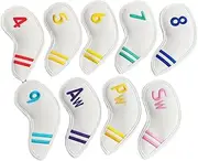 Perfeclan 9 Pieces Golf Club Head Covers Colorful Number Equipment Shockproof Protector Dustproof PU Leather Leather Iron Headcover