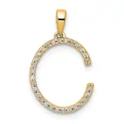 14K Yellow Gold Real Diamond Letter C Initial Pendant
