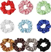 Women's Hair Bobbles Pack of 10 Satin Scrunchie Soft Hair Scrunchie Premium Silk Scrunchie Plain Scrunchies Hair Scrunchies Less Frizz & Hair Breakage