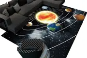 Space Rug For Playroom Solar System Educational Rug Floor Mat-Style 3 Black Cosmic Planet
