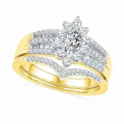1.0 CT. T.W. Marquise Natural Diamond Frame Bridal Engagement Ring Set in Solid 10K Yellow Gold