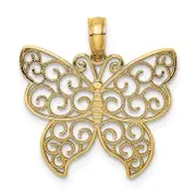 14K Yellow Gold Beaded Filigree Small Butterfly Charm