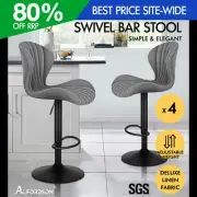 ALFORDSON 4x Bar Stools Gas Lift Fabric Bar Chairs Kitchen Swivel Stella Grey