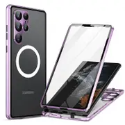 For Samsung Galaxy S22 Ultra 5G Phone Case Matte PC+Metal+ Tempered Glass ic Cover