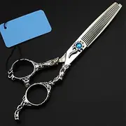 Hair Cutting Scissors, 6 inch Professional 440c Sun Flower Cutting Barber Salon Curved thinning Shears Hairdressing Scissors