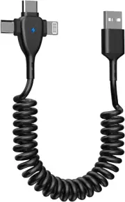 Gipoowaa USB Retractable 3 in 1 Coiled Charging Cable, Type C/Micro USB Unive...