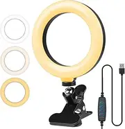 Selfie Ring Light with Clamp Mount,FREEUP 6.3" Dimmable Desktop LED Circle Light for Makeup/Live Streaming/TIK Tok/YouTube/Broadcast,Video Conference Light with 3 Light Modes & 10 Brightness Level