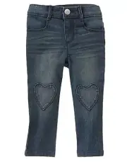 Gymboree Valentine's Adjustable Girl Indigo Dye Dark Denim Heart Patch Jeans 4T