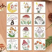 Dayker 12PCS Mushroom Stencils, Reusable Plastic Craft Stencil, Mushrooms Moon Plants Drawing Template, DIY Art Decor for Painting on Wall Canvas