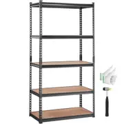 Storage Shelving Unit, 5-Tier Adjustable, 907 kg Capacity, Heavy Duty Garage Shelves Metal Organizer Utility Rack, Black, 90L x 45W x 183H cm for Kitchen Pantry Basement Bathroom Laundry Closet