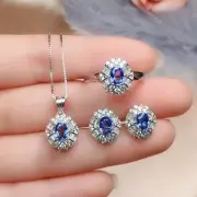 Sapphire Jewelry Set / Natural Sapphire Ring Earrings Pendant Necklace