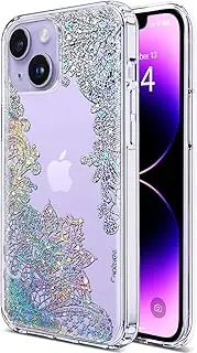 [Coolwee] Clear Glitter Compatible iPhone 14 Case Flower Slim Cute Crystal Lace Bling Shiny Women Girl Floral Hard Back Soft TPU Bumper Protective Cover Compatible Apple iPhone 14 6.1 inch Mandala Henna