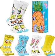 [SPONGEBOB SQUAREPANTS] Funny Men's Socks, Pack of 5, Sponge Head, Colourful Socks, Men's Set