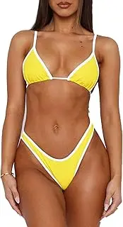 [Roevite] Women's Sexy String Bikini Set Halter Neck Two Piece Swimsuit Cheeky High Cut 2 Piece Swimwear