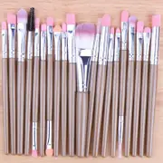 20 Pcs Makeup Brush Set Eyeshadow Eyebrow Powder Foundation Contour Lip Brushes Brown+Silver
