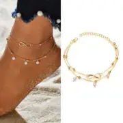Women Ankle Bracelet Silver Anklet Foot Jewelry Chain Retro Infinity Pearls Gold