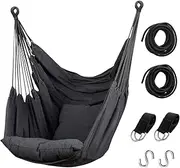 Hommtina Hammock Chair Hanging Rope Swing, Max 300 Lbs Hanging Chair with Pocket & Durability Perfect for Outdoor, Home, Bedroom, Patio, Yard (Pillows NOT Included,Dark Gray)
