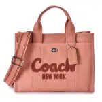 【COACH】專櫃款 CARGO 草寫LOGO 經典帆布手提/斜背兩用托特包(-粉橘色)