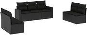 vidaXL - Garden Sofa Set with Cushions, Modular 7 Piece Black Poly Rattan with Storage, Canopy Included, Outdoor Furniture for Patio, Garden, Terrace