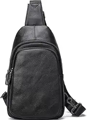 [Zymjzbetic] Genuine Leather Sling Bag for Men Leather Casual Crossbody Shoulder Backpack Travel Hiking Vintage Chest Bags Coffee