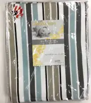 2-Piece Crib Starter Set, Fitted Sheet & Bed Skirt, Blue/Brown/White Striped