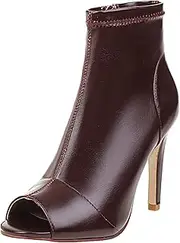 [UP2STEP] Women Peep Toe High Stiletto Heel Ankle Booties Sock Boots Vegan Leather Shoes with Size Zipper