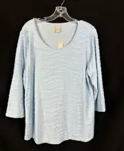 Chicos 3 Textured Top Knit 16 3/4 Sleeve Scoop Neck Coastal Blue Soft Rayon NEW