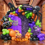175Pcs Halloween Balloon Garland Arch Kit with Black Orange Green Purple Balloon