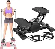 Fitness Stepper Mini Stepper Stair Stepper with Resistance Bands Quiet Workout Stepper with Digital Timer Max 330.7LBS Load for Home Cardio Fitness Full Body Workout/Black