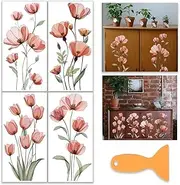 OLYCRAFT 4Pcs/Set Tulips Rub on Transfers for Furniture and Craft 6x12 Inch Watercolor Flower Furniture Decal Transfer Stickers Rub on Decal with 1pc Scraper for Scrapbook Window DIY Home Decoration