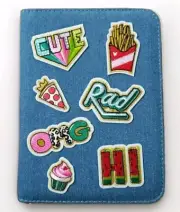 Denim Journal with Zipper - Lined Sheets 8 1/4"x 6" with 7 Embroidery Patches