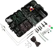 Labymos 155PCS Fishing Tackle Box New Carp Weights Safety Clips Hooks Swivels Hair Rigs