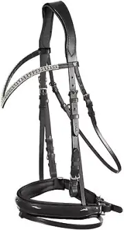 Horze Pony size Black GRAYSON SNAFFLE BRIDLE w/ Rows of crystals browband