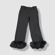 Miu Miu Women's Black Wool Blend Feather Trim Dress Pants Size 38