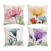 Flower Pillow Cover Linen Case for Living Room Couch Sofa Home Decor