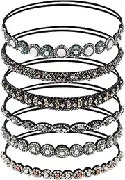 6 Pack Elastic Rhinestone Headbands for Women, Vintage Beads Rhinestone Hair Headband, Handmade Fashionable Diamond Elastic Headbands for Lady Brides Women Girls (Multicolor)