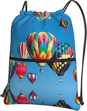 EdWal Hot Air Balloons Print Drawstring Backpack Gym Bags Sports Bags With Zipper Pocket For Travel Beach, Black, One Size