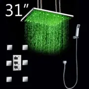 Bathroom Shower Set Ceiling Mount Rainfall 6 Jets Spray 31" Brushed Nickel