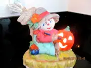 Marianne of Maui HALLOWEEN CERAMIC LIGHT-ABLE SCARECROW ON BASE