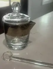 Jam Jelly Condiment Jar w Spoon West Virginia Glass Weston Vintage Hand Cut