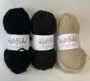 3 Skeins Knit Picks Wool of the Andes Yarn – Coal, Bittersweet Heather, Oyster H