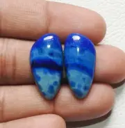 26.50 Ct AAA+ NATURAL LAPIS LAZULI FANCY CABOCHON 1 PAIR 26X12X7 LOOSE GEMSTONE