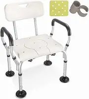 Shower Chair, Big Non-Slip Rubber Tips Bath Chair for Seniors, Shower Chair with Arms and Back, Adjustable to Toilet Seat with Handle, Use as Commode, Adjustable Height Toilet Frame