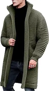[Generic] Men Notch Collar Long Sweater Cardigan Shawl Collar Open Front Cardigan Shawl Collar Open Front Knit Sweater, Green, 3X-Large