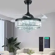 PAFRUMGE 36'' Dimmable Fandelier Crystal Chandelier Ceiling FanModern Black R...