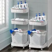 Bathroom Laundry Clothes Baskets Bin Removable Shelf White