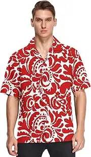 [GuoChe] Hawaiian Men's Short Sleeve Button Up Shirt Valentine's Day Floral Swirly Red Formal ropa de Vestir para Hombre, Valentine's Day Floral Swirly Red, Medium