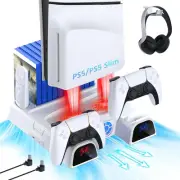 Dobceby PS5 / PS5 Slim Stand, Silent Cooling, Dual Controllers Charger for PS...
